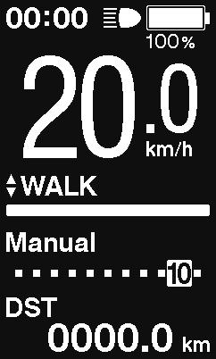 Der høres en advarselstone ved skift, hvis det ikke er muligt at skifte til funktionen [WALK] (Gang), fordi den aktuelle hastighed ikke er [0 km/h] (0 km/t), eller fordi der trædes på pedalerne mv.