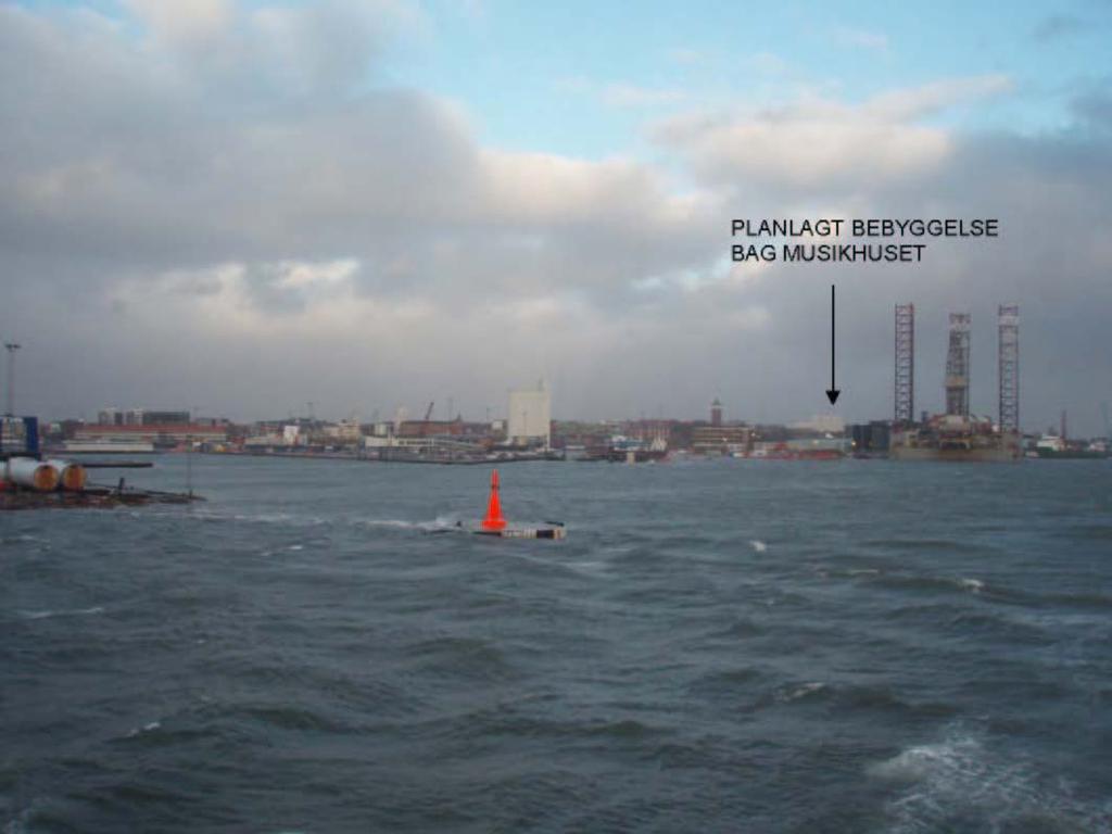 Esbjerg set fra vandsiden. Det er vist hvor det planlagte nybyggeri placeres.
