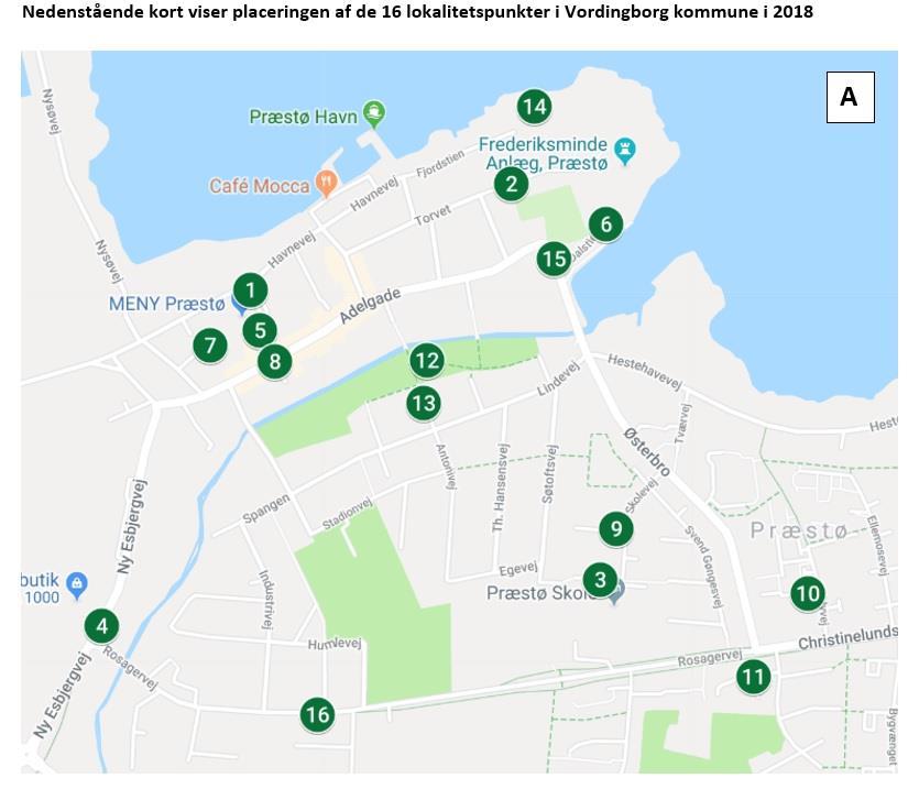 Hvor er analysen gennemført? Som tidligere nævnt kortlægger HDR hvert år 16 lokaliteter rundt om i kommunen, hvor der hvert sted analyseres 4 målepunkter af 100 meters længde.