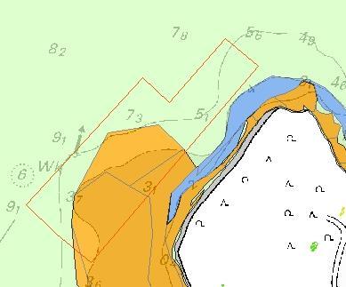 Figur 6: Bruttoprojektområdet hvor eksisterende stenrev restaureres (naturtypen stenrev er markeret med brun). Klappladser Afstanden til nærmeste klapplads ved Lendrup er mere end 5 km.