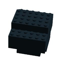 Bygning af batteriblokkene Der er to batteriblokke, der begge er bygget af sorte LEGO klodser.