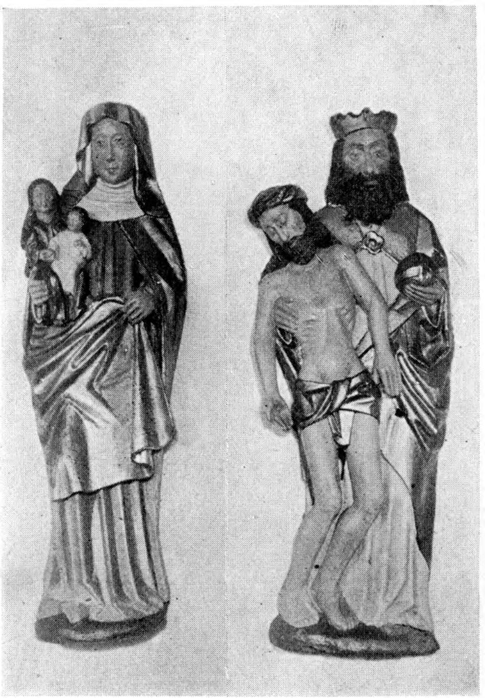 1500; bevaret er kun den 120 cm høje Figur med stærkt hældende Hoved, der bærer Turbankrone over lokket Haar og har lukkede Øjne; Lændeklædet er smalt, med Midtsnip, Fødderne overlagte.