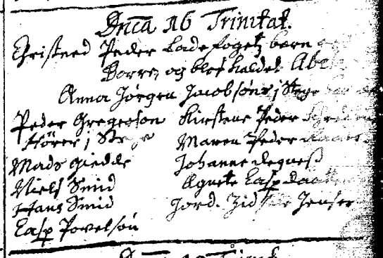 1670, 18.sep. døbt Peder Terchelsen Ladefogeds datter Abele. Anna Jørgen Jacobsens i Stege bar det.