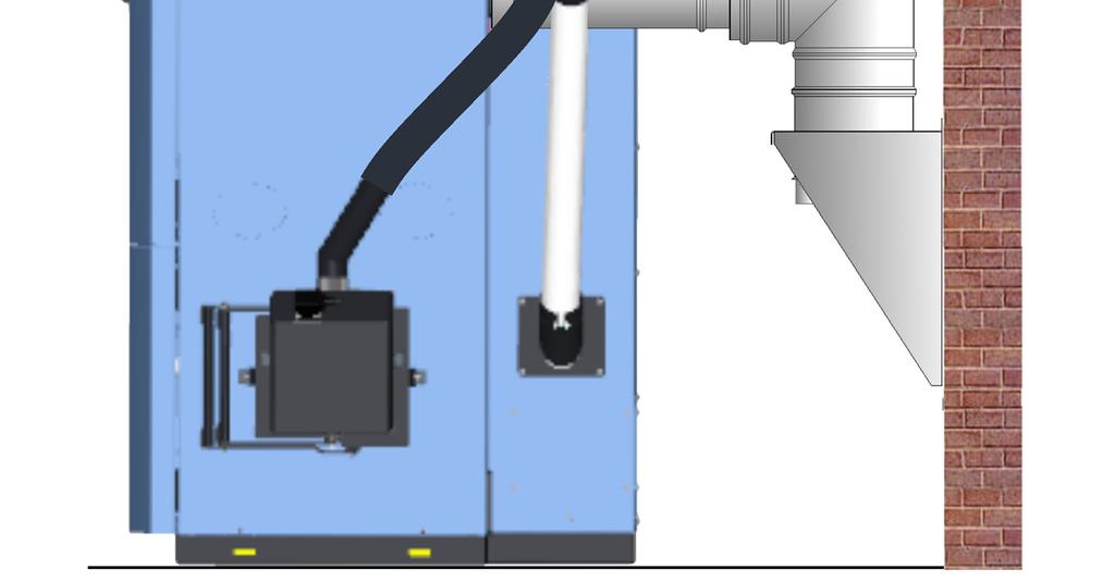 B: Isoleret (CE-mærket) rør er nødvendig. Her er der kun plads til 25 mm isolering (af hensyn til rørføring fra fremløb).