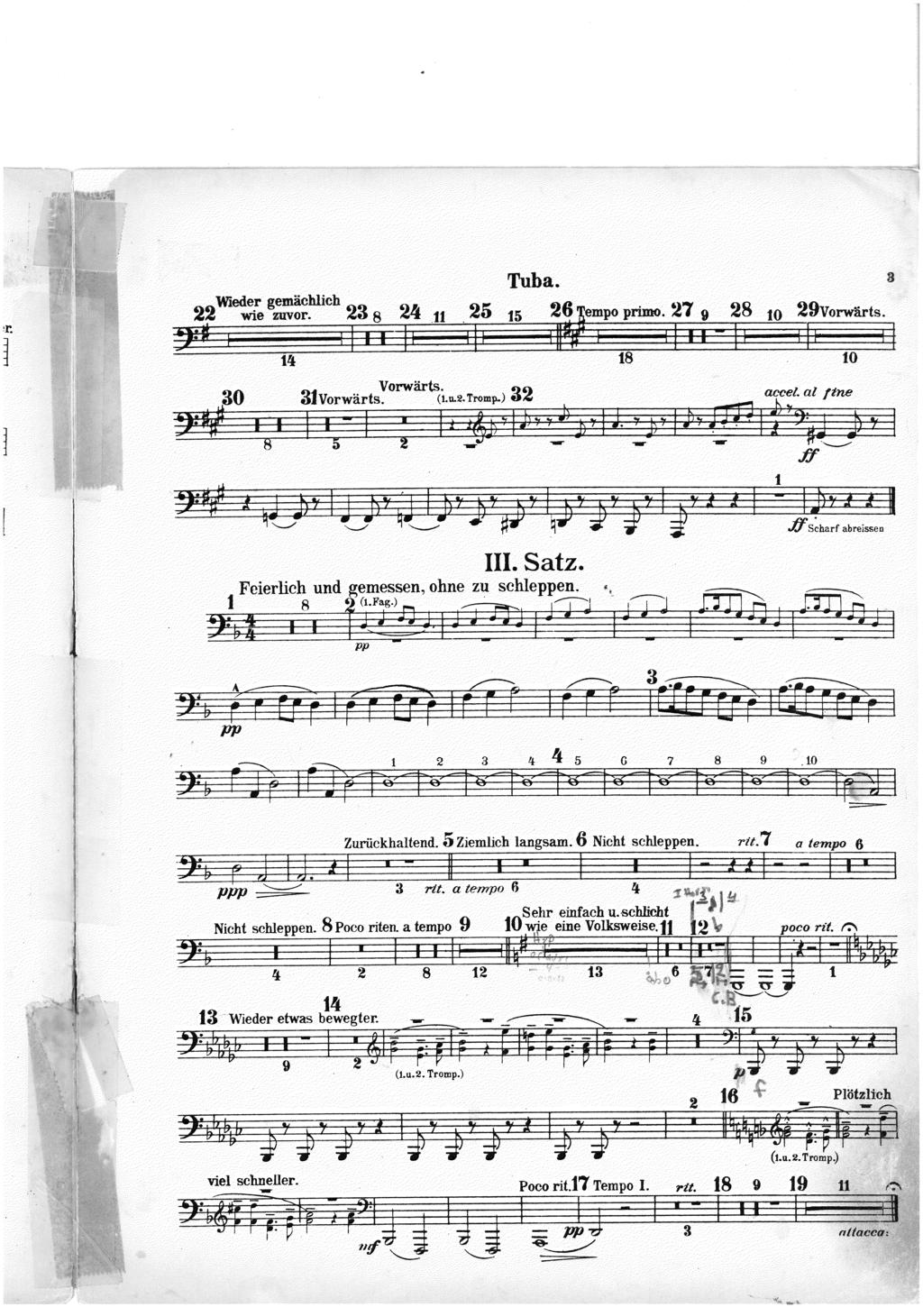 MAHLER Symphony no. 1 Tuba. gemichlich 23 8 2'I:,...11 22Wiede! wie zuvor. l ft6 27 9 ~ lempo primo. 2ur! 15 28 10 29Vorwarts. Symphony no. 2 Movement 5 ~ III. Satz.