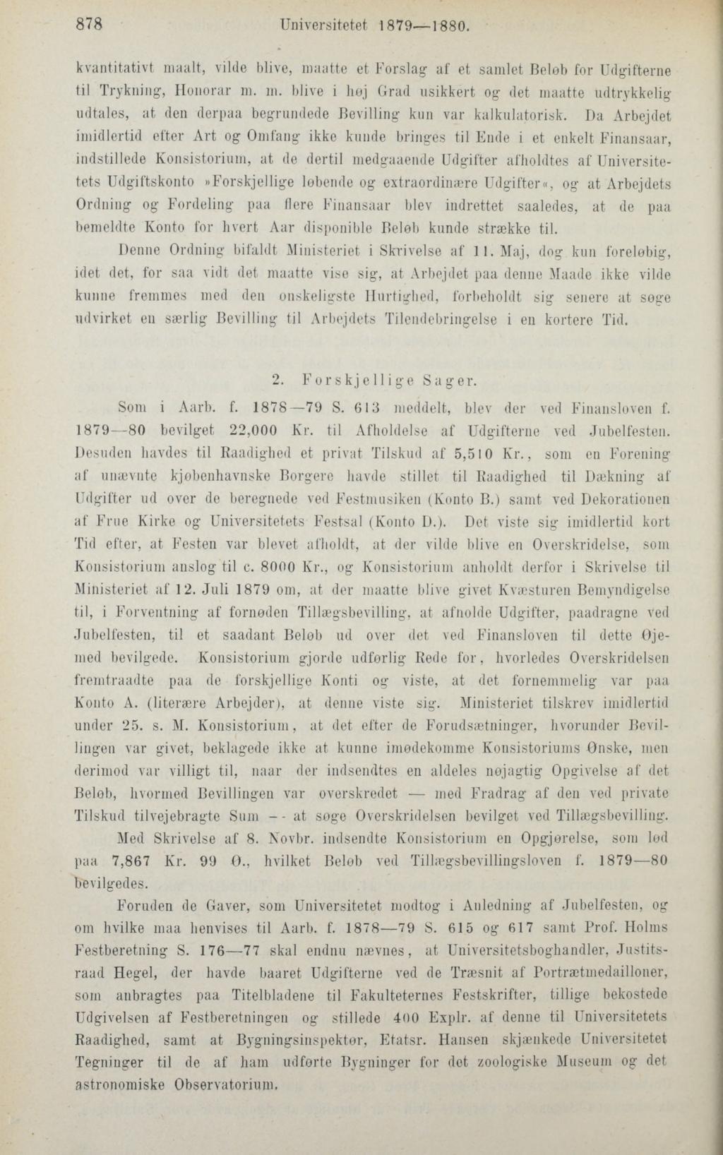 878 Universitetet 1879 1880. kvantitativt maalt, vikle blive, maatte et Forslag af et samlet Beløb for Udgifterne til Trykning, Honorar m. ni.
