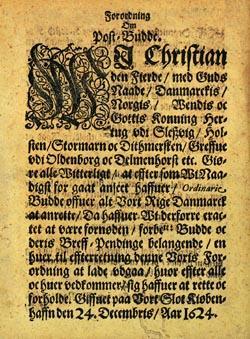 Side. 2 Det første forsøg på et postvæsen vi ser herhjemme, er i Chr. II's verdslige lov fra 1522. Det blev dog aldrig til noget. Ideen blev senere taget op af Christian IV, som 24.