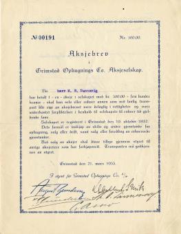 A/S Grimstad Industri Registrert: 19 okt 1932 21 mar 1933 500 Blå