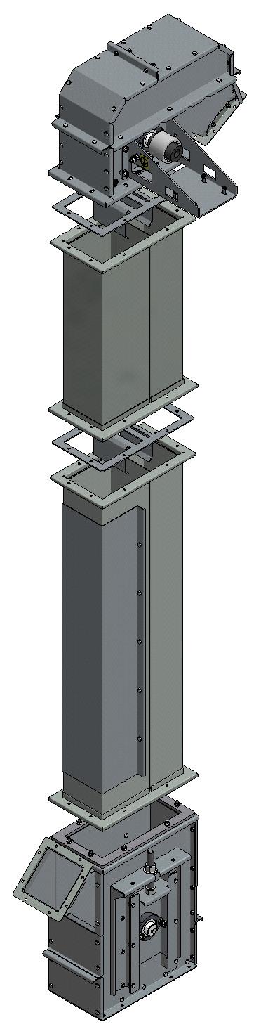 AGRO Elevatorforlængere Elevatorforlængeren med inspektionslem skal monteres i en højde, så der senere er plads til samling af bånd og montering af kopperne, da disse opgaver