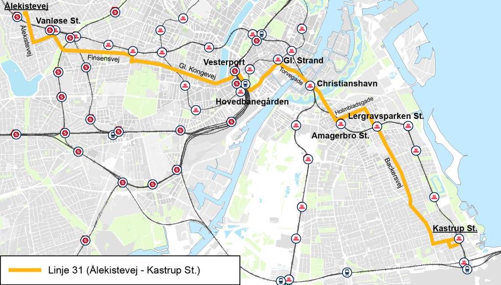 Løsning: A-bus frekvens på linje 31 i myldretiden over havnesnittet Kapacitetsproblemerne i metroen over havnesnittet er en myldretidsudfordring. For at øge kapaciteten mellem Amagerbro og Kgs.