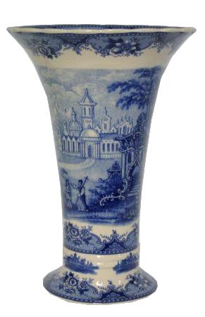71,10 1557: Porcelæn blue castle fad på fod 30,5x30,5x14cm