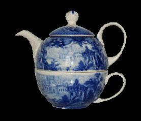 51,30 1559: Porcelæn blue castle bouillon skål med underkop.