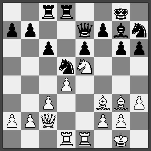 Nyt fra Sønderjysk Skak Nummer 43 Side 12 Karsten Fyhn (1711) Erling Høiberg (2152) 1.e4 d5 2.exd5 Dxd5 3.Sc3 Dd6 4.d4 Sf6 5.Sf3 c6 [5...a6 er mere almindelig.