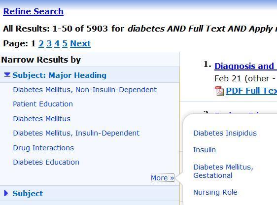 Skriv diabetes under Basic Search g klik på Search I venstre side