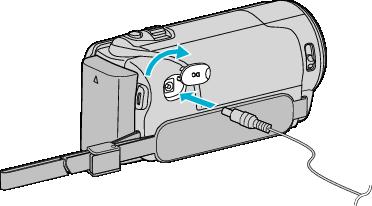 0 Man kan tilslutte enheden til lysnetadapteren for at optage i lang tid indendørs. (Opladning af batteriet begynder, når LCD-skærmen er lukket.