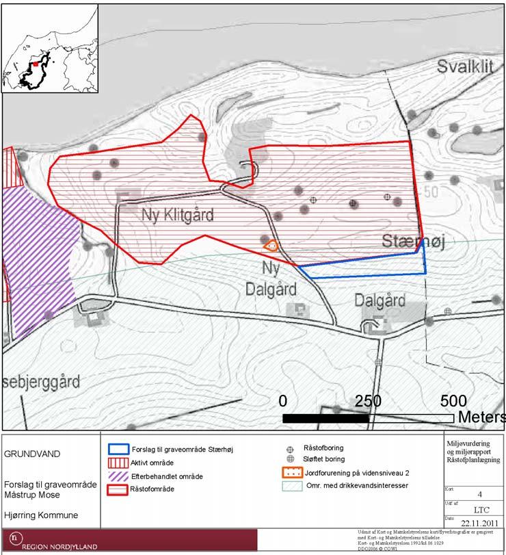 Figur 4: Oversigt over grundvandsforhold omkring det foreslåede graveområde ved Sørup Syd.