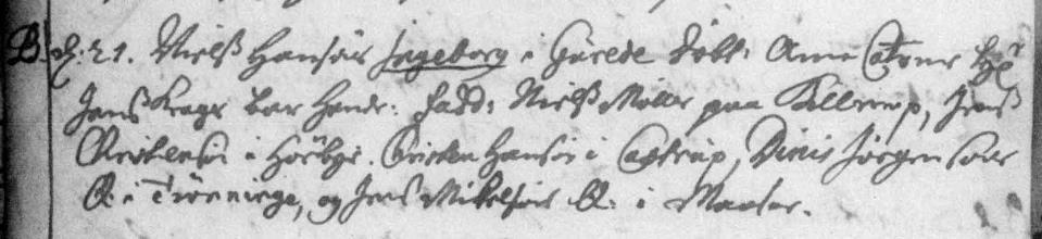 Niels Hansen og hustru som faddere: September 1694 op 63 Oktober 1695 op 65 September 1698 op 71 Juli 1701 op 76 (Niels Hansens kvinde som fadder)?