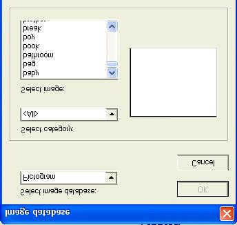 The dialog box to the right is opened: Choose an image database. The images of the database are shown in the lower list.