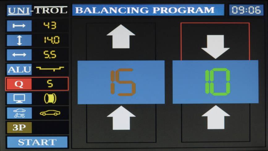 JEMA Fig. 6.4 Balancing program screen simplified mode. 6.4.6 Skjult afbalanceringsvægt program Skjult afbalanceringsvægt program bryder et enkelt ubalancepunkt.