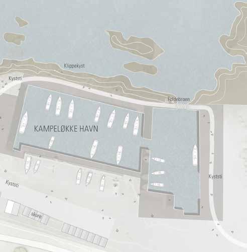 Derfor er ambitionen at skabe et forløb således at hallen, Domen og Kampeløkke Havn er tæt forbundne og sammen kan skabe et attraktivt sted for kystsport.