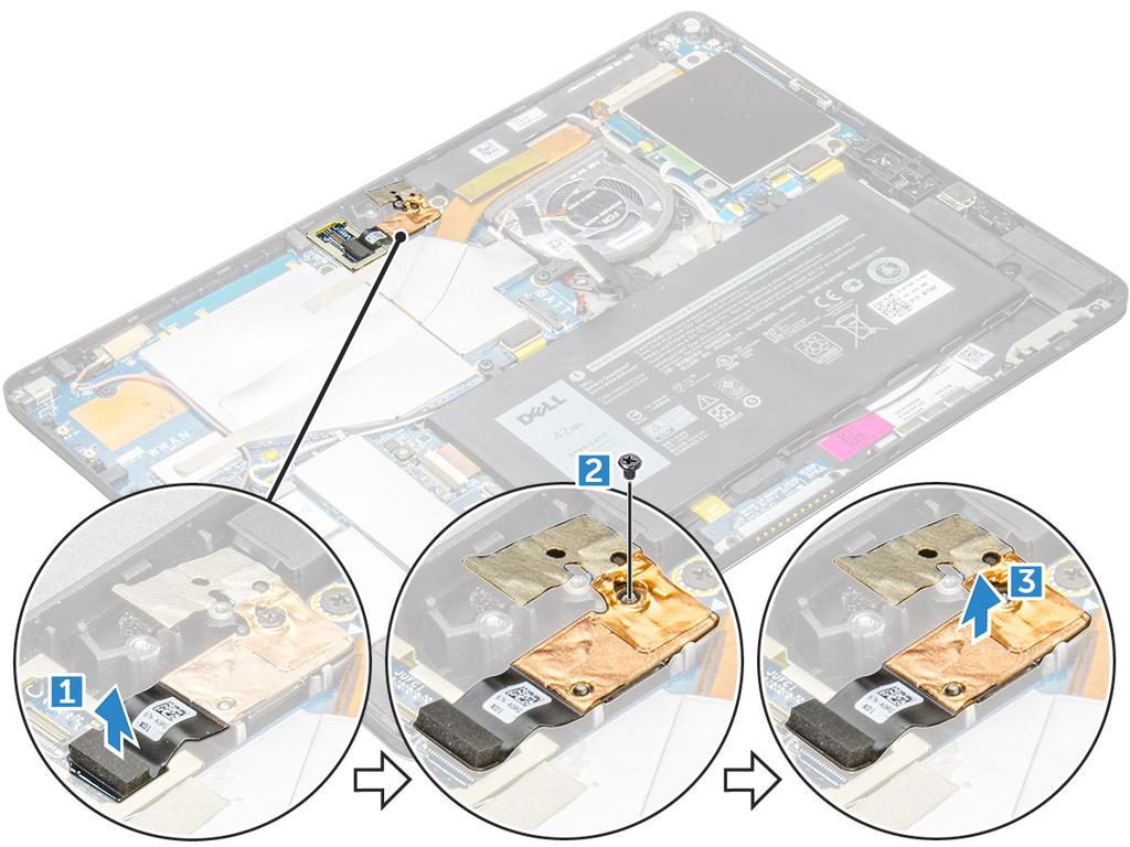 Sådan installeres bagsidens kamera 1 Indsæt hukommelsesmodulet i stikket i computeren. 2 Genmonter skruden (M1,6 x 3,0) for at sætte bagsidekameraet fast.