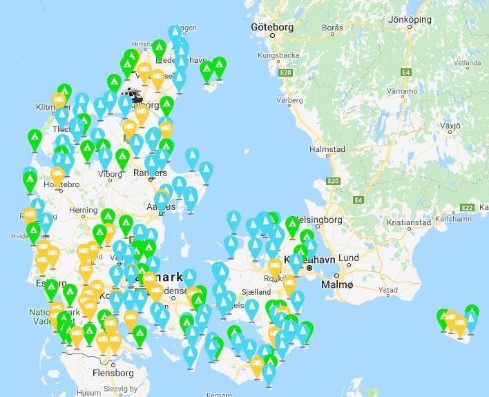 CAMPING-, HAVNE OG AUTOCAMPERPLADSER I DANMARK (2/2) Der er ca. 190 autocampervenlige camping-, havne- samt autocamperpladser tilsammen i Danmark.