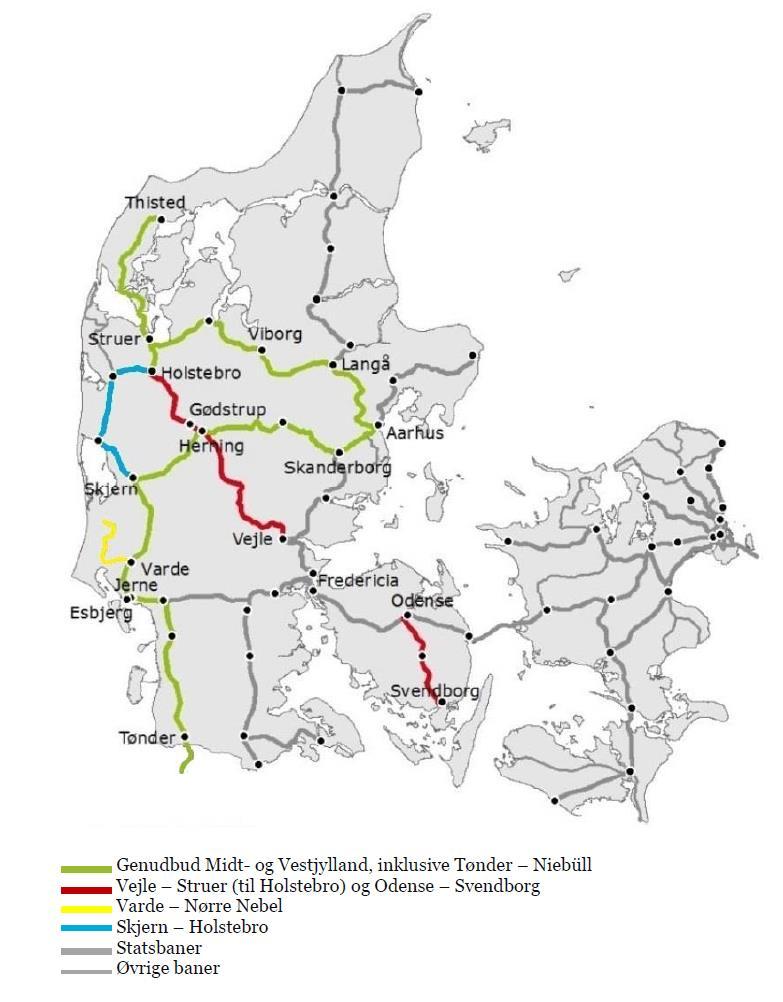 MVJ genudbud fra december 2020 To nye strækninger Vejle - Struer (inklusive fire daglige togpar til/fra København) Odense - Svendborg To