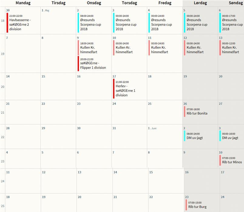 Kalenderen fra uge 18 til uge 25 i 2018 Comment [EA1]: Kalenderen opdateres jævnligt på hjemmesiden Tilmelding til arrangementer på: www.koegedykkerklub.
