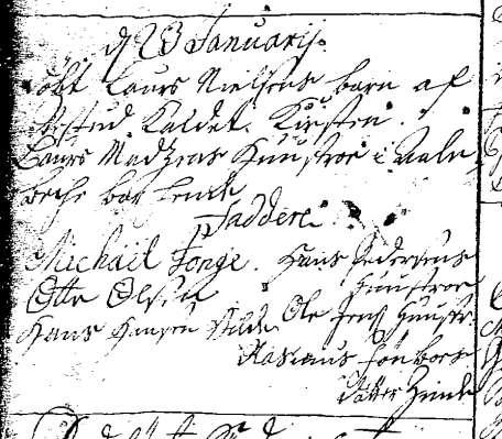 1711, 23.jan. døbt Lauritz Nielsens datter i Westud Kirsten.