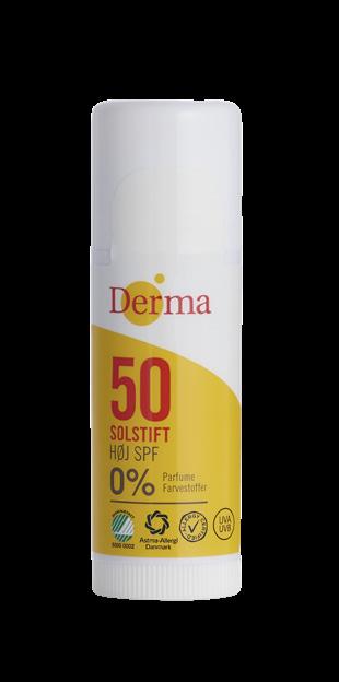 Derma Solstift SPF 50 15 ml Høj beskyttelse Meget vandfast Ideel til næse, ører og læber