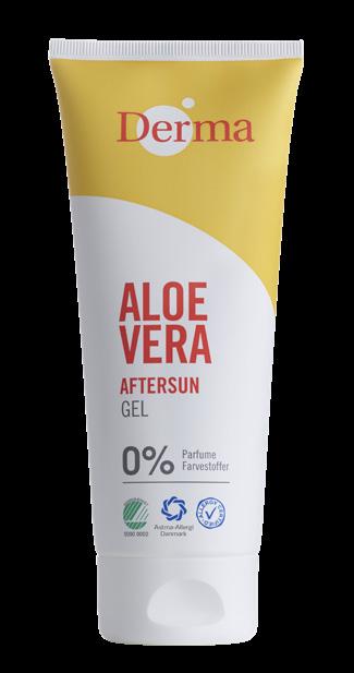 96% aloe vera Derma Aftersun Aloe Vera Gel 200 ml Fugtgivende pleje efter ophold i solen Indeholder 96 % aloe vera Køler og