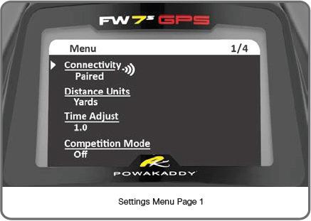 8 Indstillingsmenuen Din FW7s GPS er klar til brug, men der en række indstillinger som du kan ændre i hovedmenuen. For at tilgå hovedmenu indstillinger: 1.