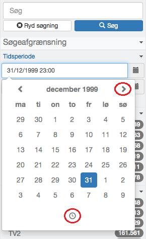 Ved at trykke på kalenderikonet vises kalenderen, hvor du kan vælge dato ved at trykke på årstal, måneder og datoer.