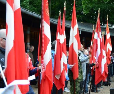 Faneborg med Dannebrogsfaner ved flagfesten 15. juni i Den Fynske Landsby. Foto: DS.
