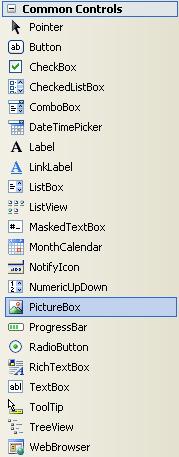 Når du har valgt værkstøjet PictureBox klikker du på din formular for at tilføje et nyt PictureBox kontrolelement.