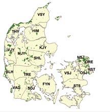 Skov og Naturstyrelsens lokalenheder Blåvandshuk (BLH) Bornholm (BON) Fyn (FYN) Himmerland (HIM) Hovedstaden (HST) Kronjylland (KJY) Midtjylland (MJY) Nordsjælland (NSJ) Storstrøm