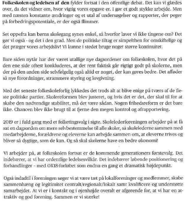 Formandsberetning d. 28. marts 2019 Indledning: Således skriver formanden Claus Hjortdal i forordet i sin skriftlige beretning.