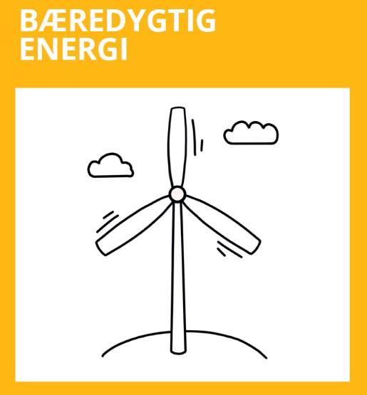 Verdensmål 7: Bæredygtig energi Børnetegningen forestiller en vindmølle. Det 7. verdensmål handler bl.a. om, at alle skal have adgang til moderne og bæredygtig energi.