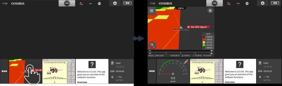 Fra fjerde aktive app går mini-view i højre side ud over det synlige område: Rulle Visk Mini-View til venstre.