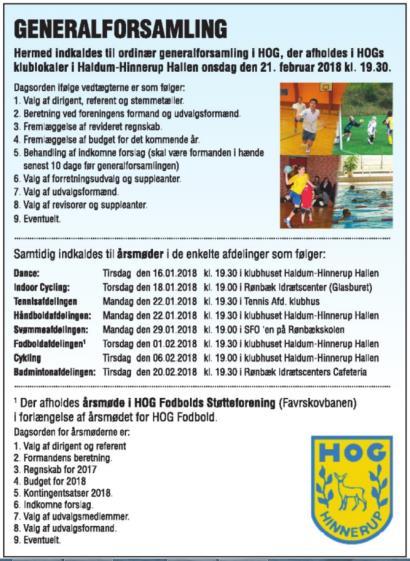Formål: Sted og tid: HOG Badminton - Årsmøde - Februar - Referat Rønbækhallen, Cafeteriet. Tid: Tirsdag den 20. februar, kl. 19:30-21:45.