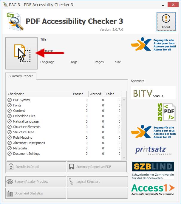 Start programmet PDF Accessibility Checker (PAC 3), hvis det ikke ligger i Windows' startmenu, så kan du finde det i regionens Software Shop.