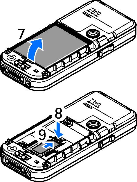 Du kan fjerne batteriet ved at løfte den nederste ende af batteriet ud af holderen (7).