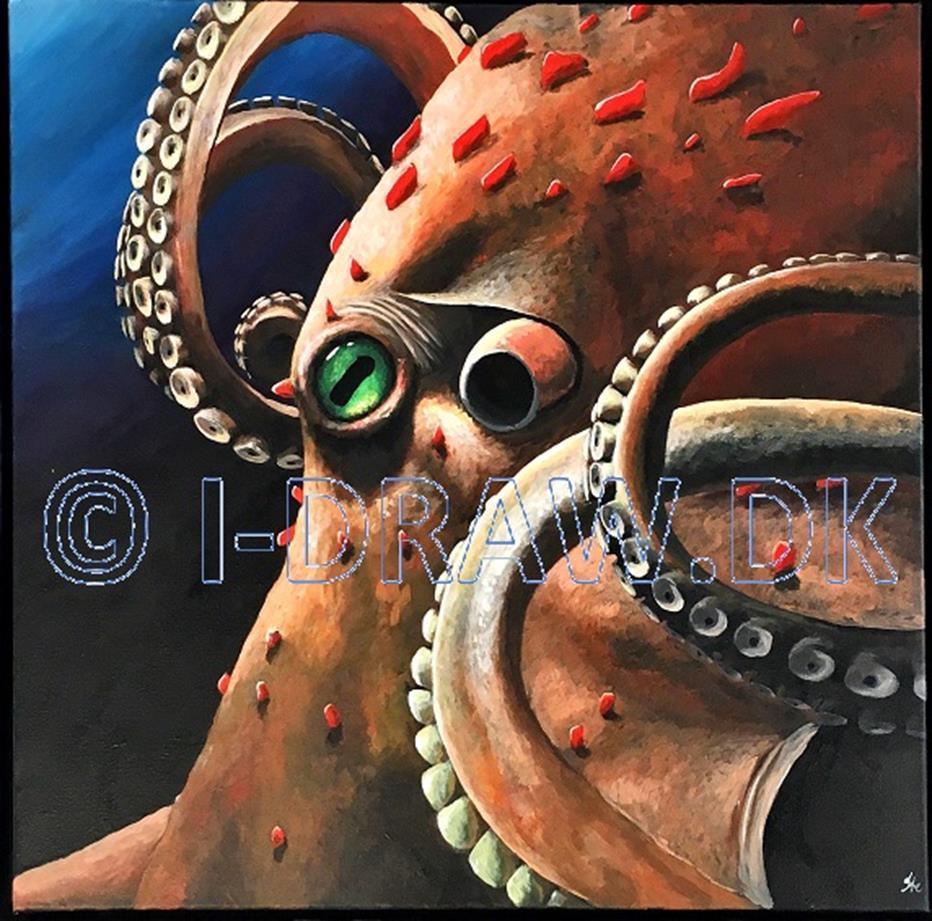 The Octopus Den er malet med akryl på et