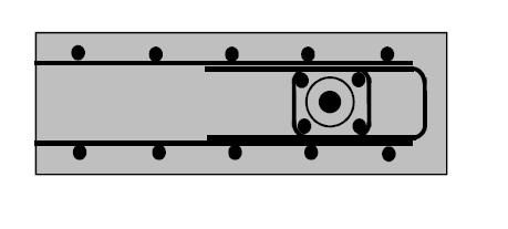 Hvis stødet foretages inde i røret stiller det større krav til rørets diameter og dermed også til væggens tykkelse. Illustration af statisk virkemåde for stød foretaget med søjlearmering i et element.