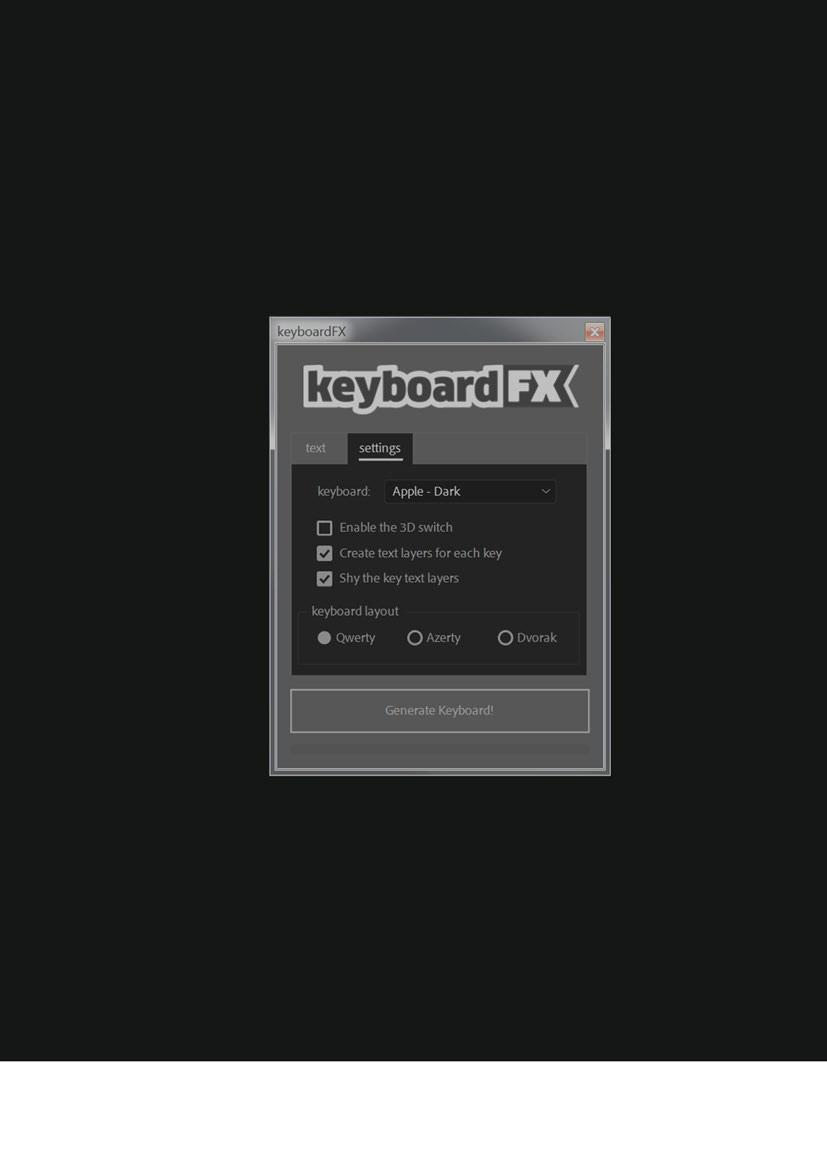 interface2/2 Youcanselectbetween7basic typesofkeyboards. Keepinmindthatalkeyboardsare highlycustomizablewithalotof efectcontrols.
