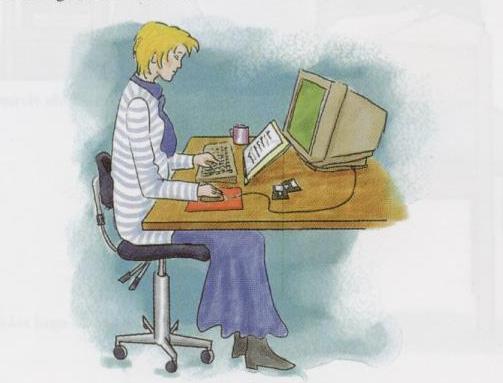 Små hjælpemidler Sædet på arbejdsstolen kan du lave skråt med en skråkile. Bogstøtten eller et omvendt ringbind er nyttigt, når du læser.